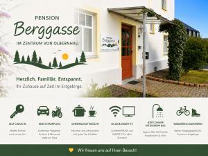a website of a house with a sign for a garden at Pension Berggasse - Parkplatz, Smart-TV & Küche in Olbernhau