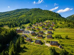an aerial view of a resort in the mountains at Drevenica Jánošík 1 in Terchová