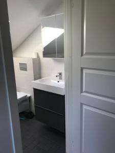 a bathroom with a sink and a mirror at Studio i Nykvarn in Nykvarn