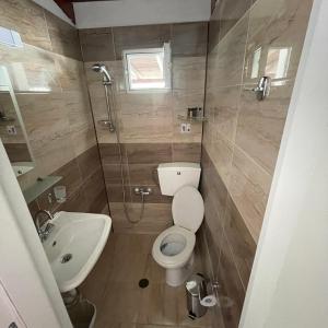 a small bathroom with a toilet and a sink at Kallisti House in Nea Vrasna