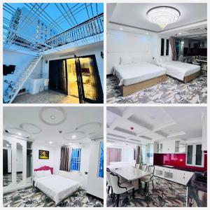 a collage of four pictures of a hotel room at Michael Hotel in Nha Trang