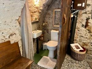 a small bathroom with a toilet and a sink at THE OLD CELLAR no shower! in Locarno