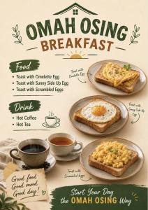 a menu for an onion using breakfast with toast and coffee at Omah Osing Ijen Banyuwangi in Licin +19 photos
