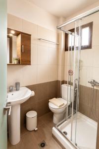 a bathroom with a toilet and a sink and a shower at Studios Galini Porto Koufo in Porto Koufo