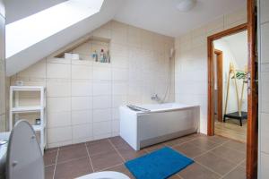 a bathroom with a sink and a toilet at Apartmán 7J in Hnanice