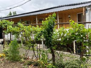 a fence in front of a house at Wooden house in Kutaisi