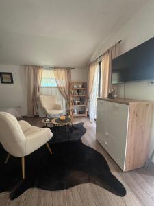 a living room with a couch and chairs and a table at Danguba 5 in Nova Pazova