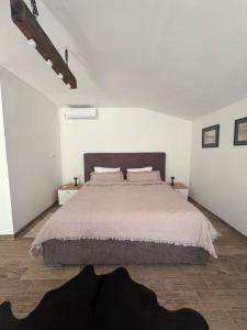 a bedroom with a large bed with white walls at Danguba 5 in Nova Pazova