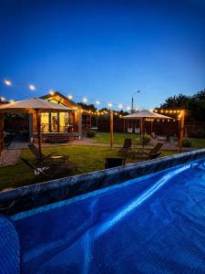 a swimming pool in a yard at night at ForRest будинок з басейном та чаном in Moshchun