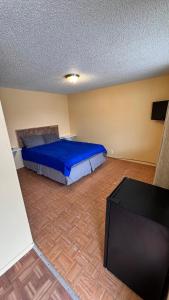 a bedroom with a bed and a flat screen tv at Blue Mountain Motel in Okanogan