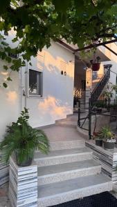 a set of stairs in front of a white building at Private guest-house Gutic in Sutomore
