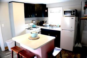 a kitchen with a white refrigerator and a counter top at Pet friendly cottage near Boston in Canton