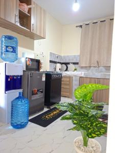 a kitchen with two refrigerators and a potted plant at Faymu Homes in Kitengela 