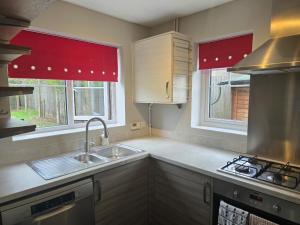 a kitchen with a sink and a stove and two windows at Grace's Place in Milton in Milton +13 photos