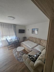 a living room with a couch and a table at apartmaji Lejla in Vipava