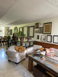 a living room with two couches and a table at Hostal Casa Las Tías in Medellín +38 photos
