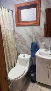 a bathroom with a toilet and a sink at Cabañas Loncoche Puerta del Sol in Loncoche +6 photos