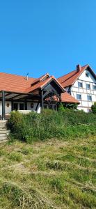 a house sitting on top of a grassy hill at Siedlisko na Skarpie in Garcz