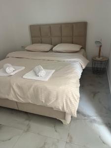 a bed with two towels on top of it at Studio Apartment Vukcevic 3 in Golubovci +3 photos