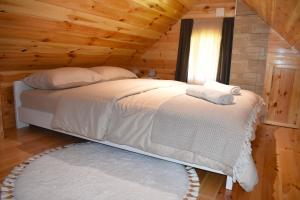 a bedroom with a bed in a log cabin at Durmitorski san in Žabljak