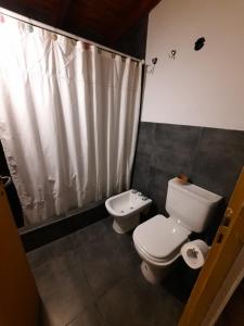 a bathroom with a toilet and a sink at Tafi del Valle Casa Kabure in Tafí del Valle +14 photos