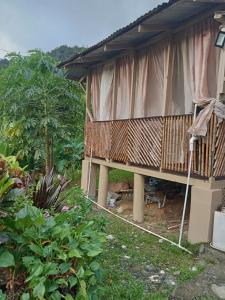 a house with a porch and a balcony at anthurium cabin in Trafalgar