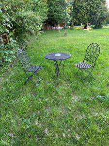 two chairs and a table in the grass at Waldsee in Hilgert