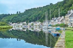 a bunch of boats are docked in a harbor at Les Marronniers Roses in Châteaulin