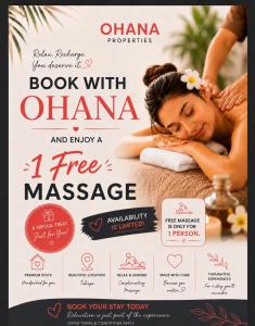 a poster for a book with ohana and enjoy a free massage at Aurora Vista - Ohana in Lake Tekapo