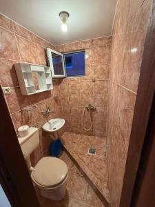 a bathroom with a toilet and a shower and a sink at ADM Apartment in Bečići +23 photos