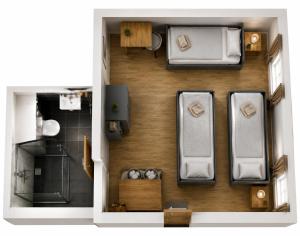 a floor plan of a room with two beds at Leipzig Garden Rooms - Near Lake & easy Parking in Leipzig
