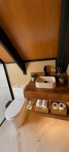 a bathroom with a toilet and a sink at Cabana Do Luar in Serra Negra