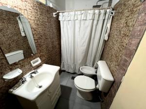 a bathroom with a sink and a toilet and a shower at El Trébol Casa de Campo in Naicó