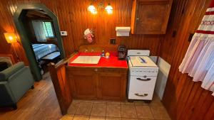a small kitchen with a sink and a stove at 4-OH, DEER! - Historic Five Points Lake Hamilton in Hot Springs