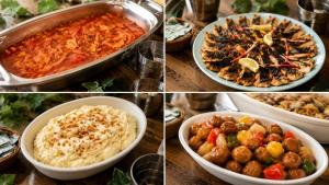four pictures of different dishes of food on a table at Capsule Inn Osaka (Male Only) in Osaka