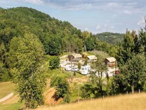 an aerial view of a house on a hill at Nature Escape with Pool & Garden Views in Karlovac