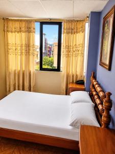 a bedroom with a large bed and a window at Hotel Milenio in Guayaquil
