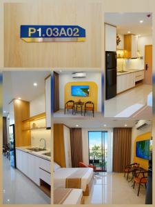 a collage of photos of a kitchen and a living room at Homestay The Pathway Sầm Sơn in Sầm Sơn