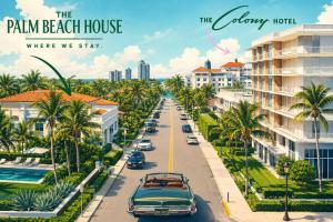 a vintage car driving down a street in the palm beach house where we stay at Designer condo w oceanfront & walk to Worth Ave in Palm Beach