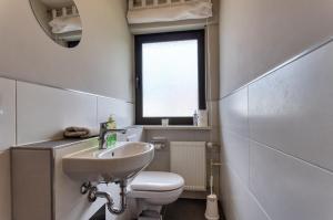 a bathroom with a sink and a toilet and a window at Nanas-Auszeit in Rothenbuch +19 photos