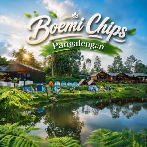 a sign for a park with a river and tents at Cozzy Boemi Chips Pangalengan in Palayangan