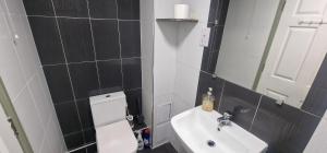 a bathroom with a white toilet and a sink at Rear Borough Suite in Ipswich