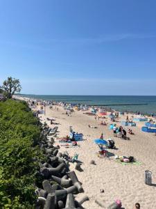 a crowd of people on a beach near the ocean at Apartament Sea Planet Mielno Centrum - parking w cenie pobytu in Mielno