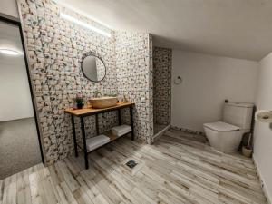 a bathroom with a sink and a toilet at Casa Alina in Nehoiu
