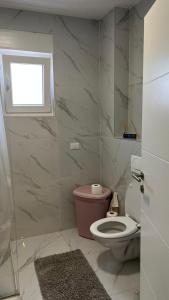 a bathroom with a toilet and a window at Apartman Anela in Ivanica
