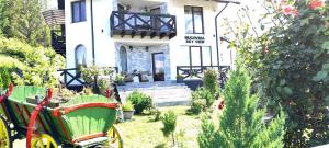 a house with a green carriage in front of it at Bucovina Sky View in Gura Humorului