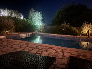 a swimming pool in a yard at night at Season4All Apartments in Mali Lošinj