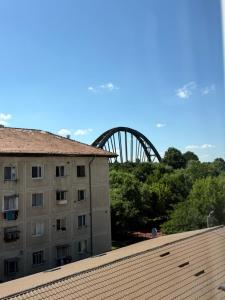 a view of the sydney harbour bridge from a building at Luxury Apartament in Bacău