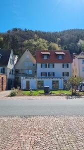 a building on the side of a brick road at Hotel Bleibe in Freudenberg am Main
