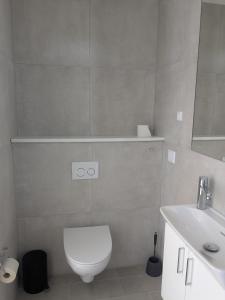a bathroom with a white toilet and a sink at Stubbekøbing Square View Stopover in Stubbekøbing +15 photos